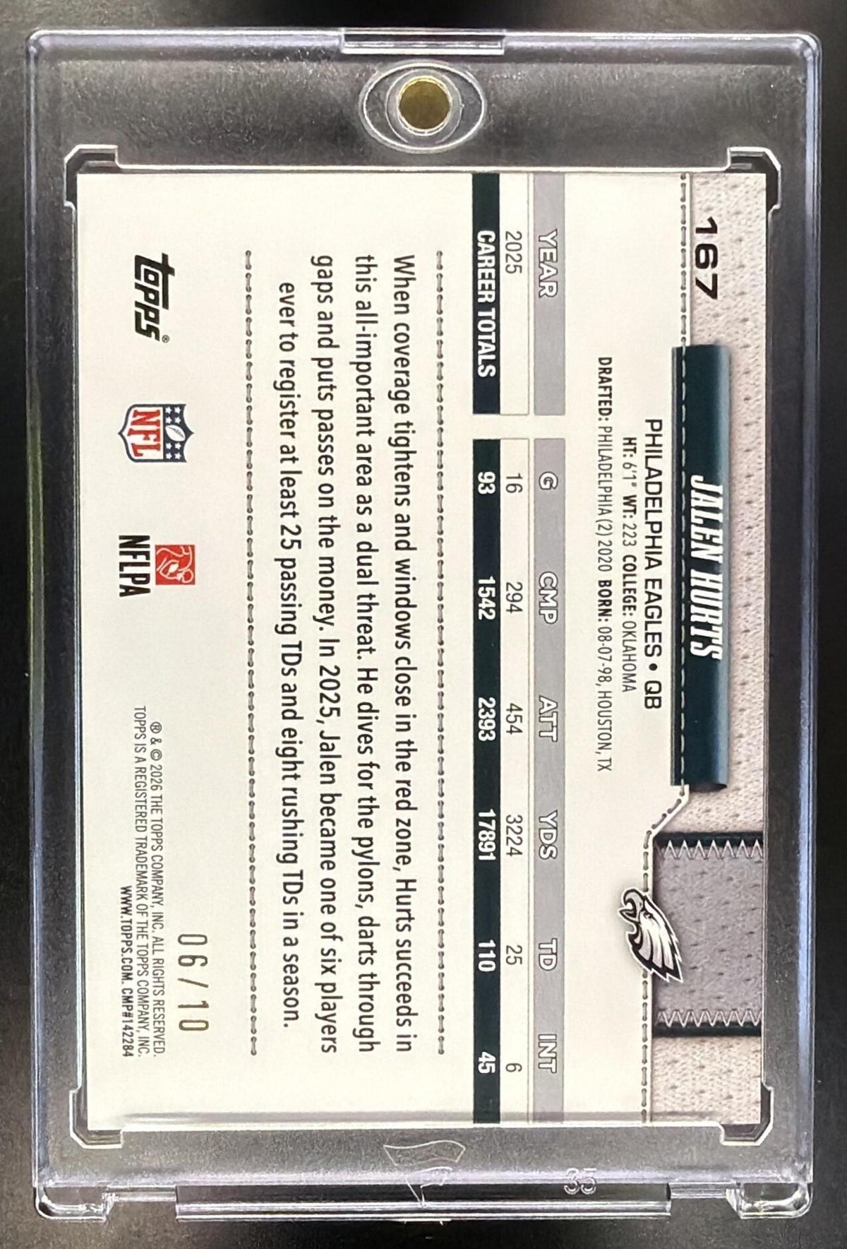2026 Topps Jalen Hurts #167 Black Rainbow Foil /10