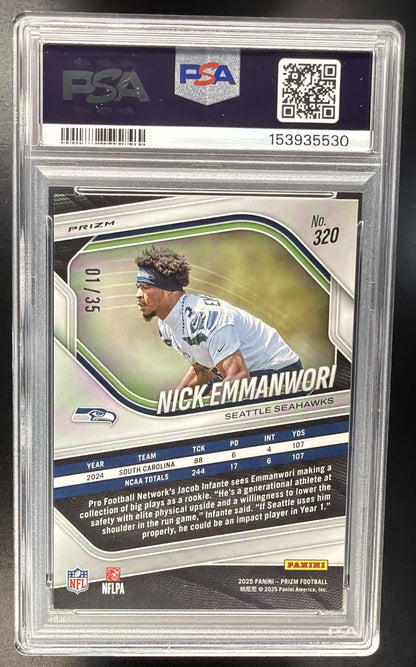 2025 Panini Prizm Nick Emmanwori #320 Blue Shimmer 1/35 RC PSA 9