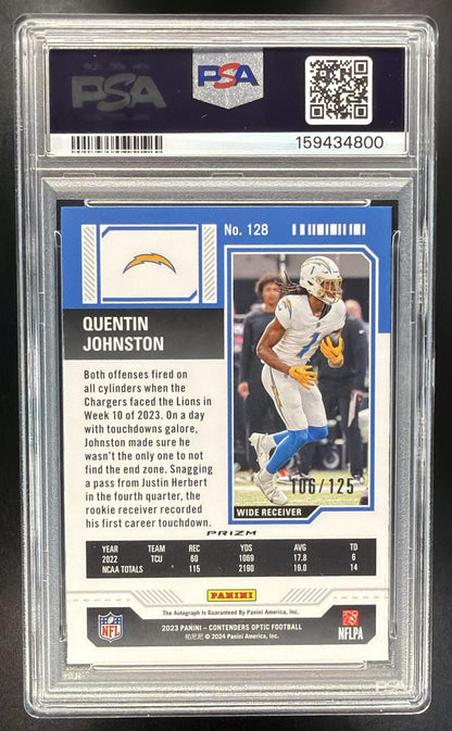2023 Panini Contenders Optic Quentin Johnston #128 Red /125 Rookie Ticket RPS Auto RC PSA 10