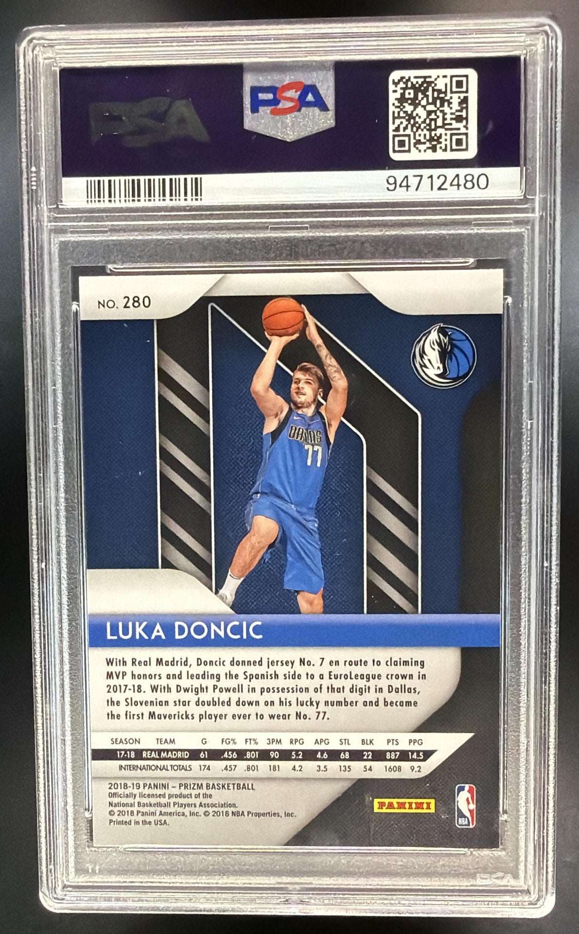 2018-19 Panini Prizm Luka Doncic #280 RC PSA 10 Mavs