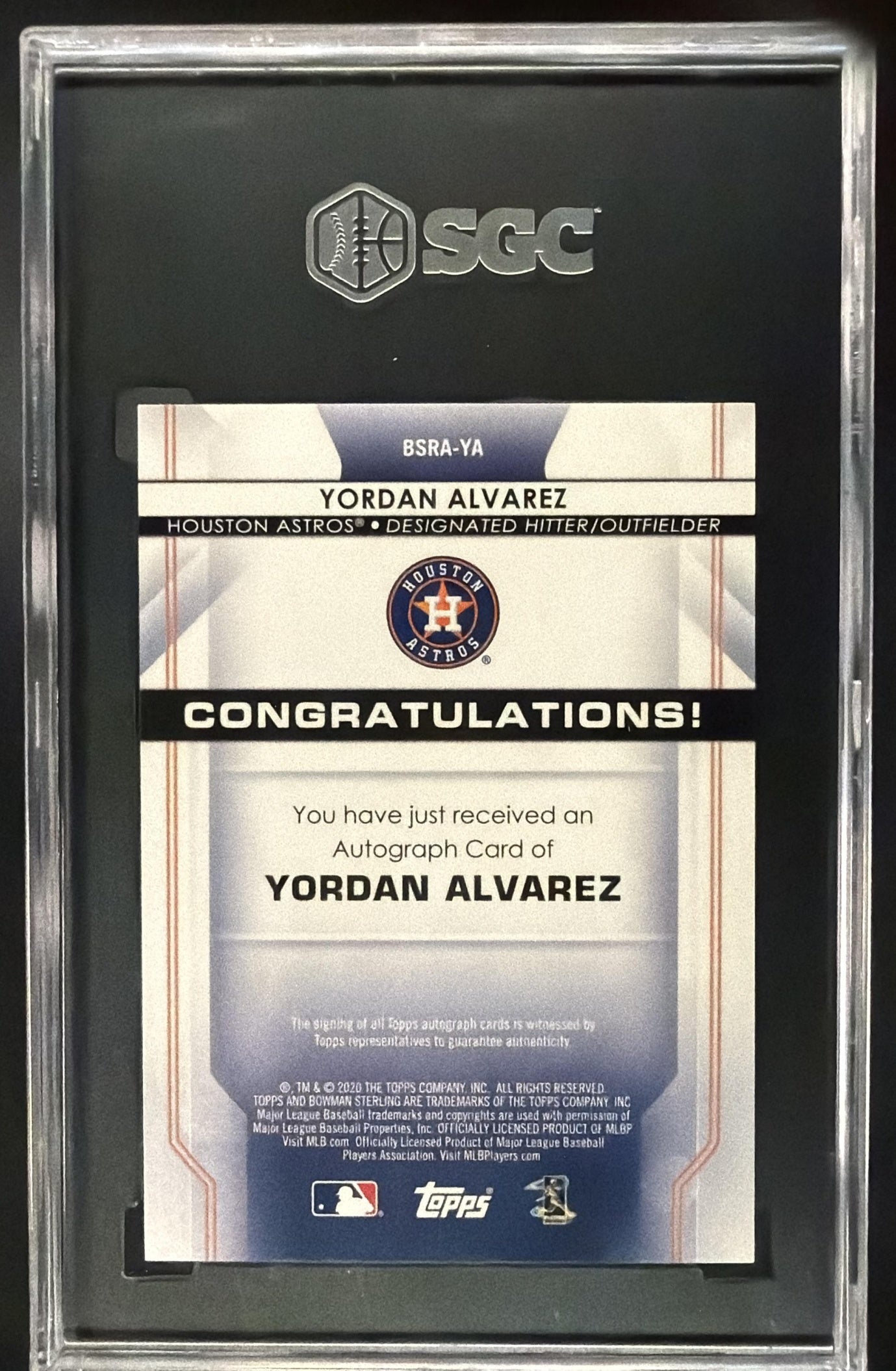 2020 Bowman Sterling Yordan Alvarez #BSRA-YA Rookie Auto RC SGC 10