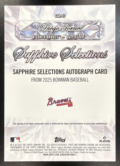 2025 Bowman Chrome Sapphire Diego Tornes #SSA-DT Selections Auto