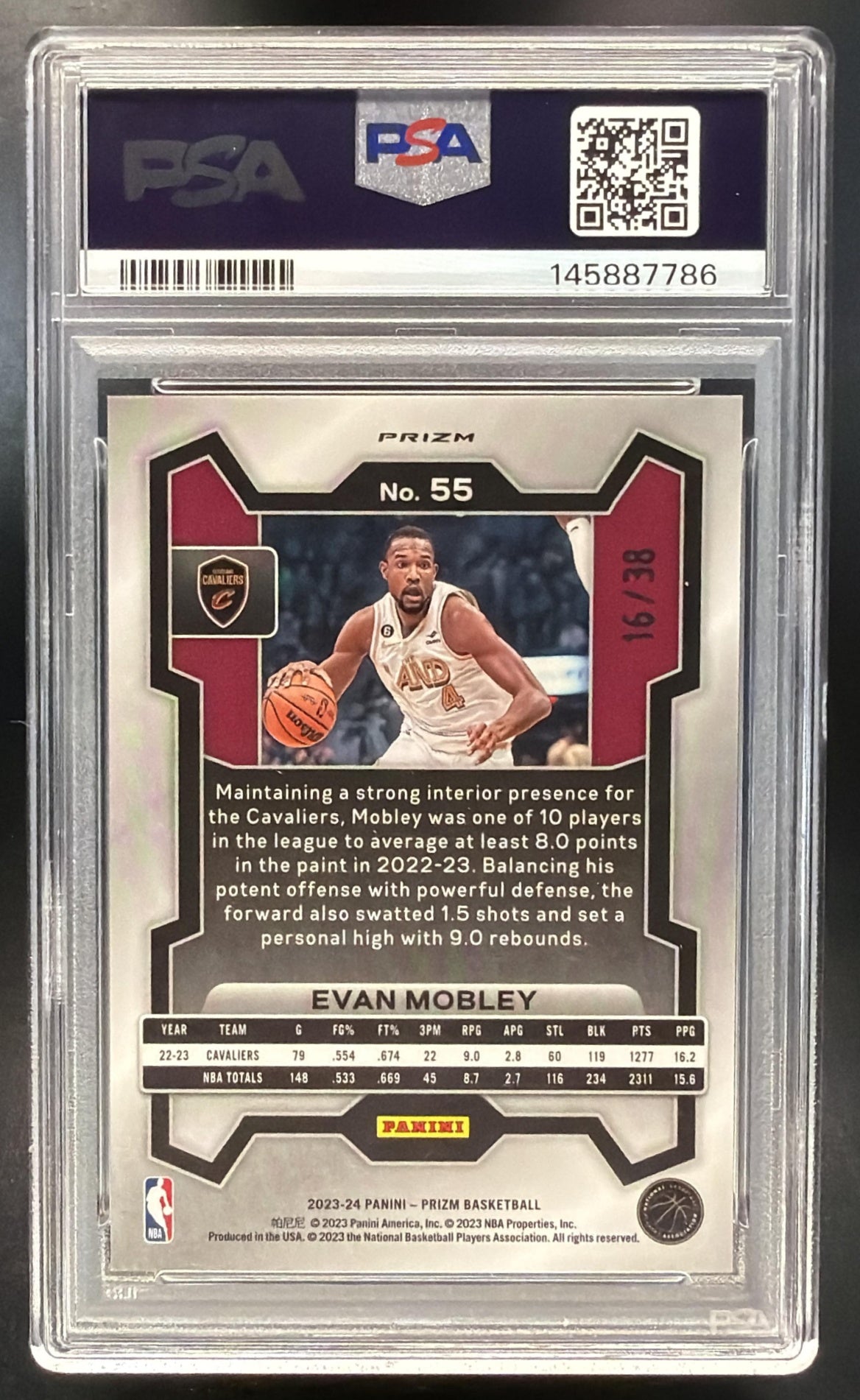 2023-24 Panini Prizm Evan Mobley #55 Prizms White Wave 16/38 PSA 10