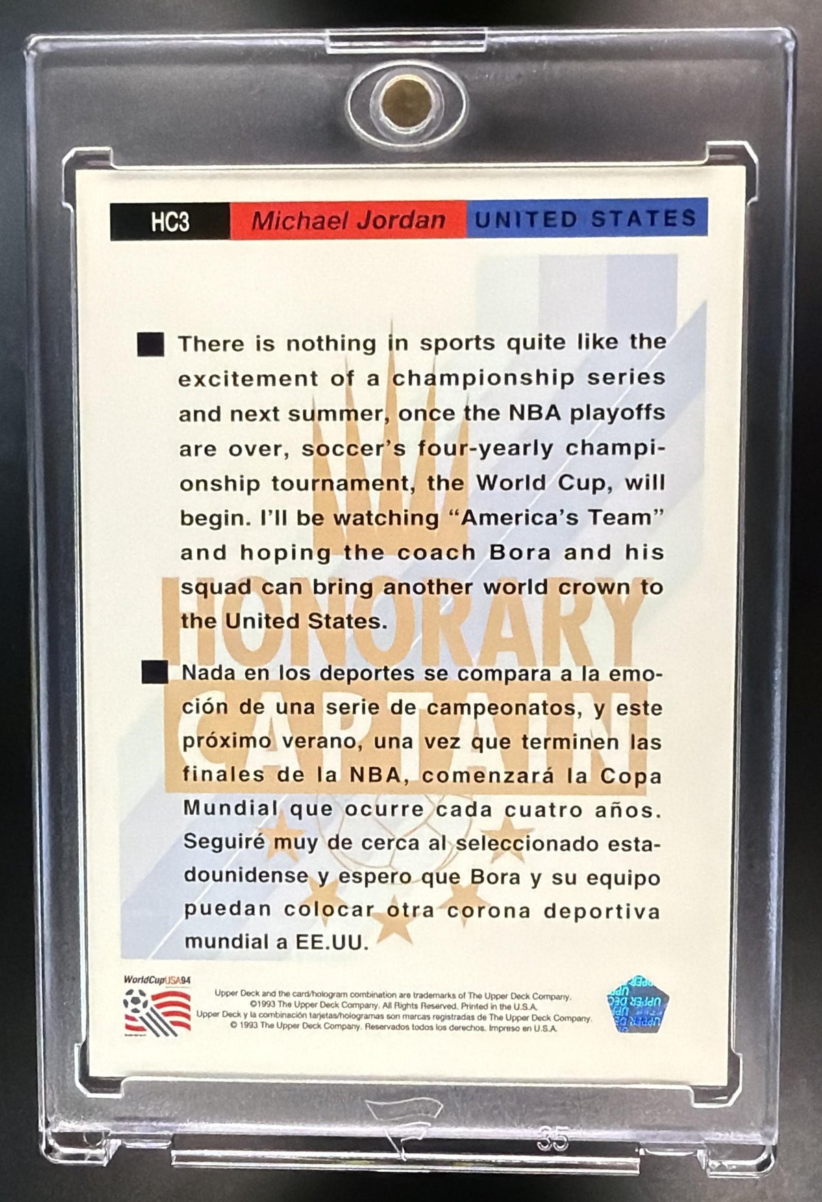 1993 Upper Deck World Cup Preview English/Spanish Michael Jordan #HC3 Honorary Captains