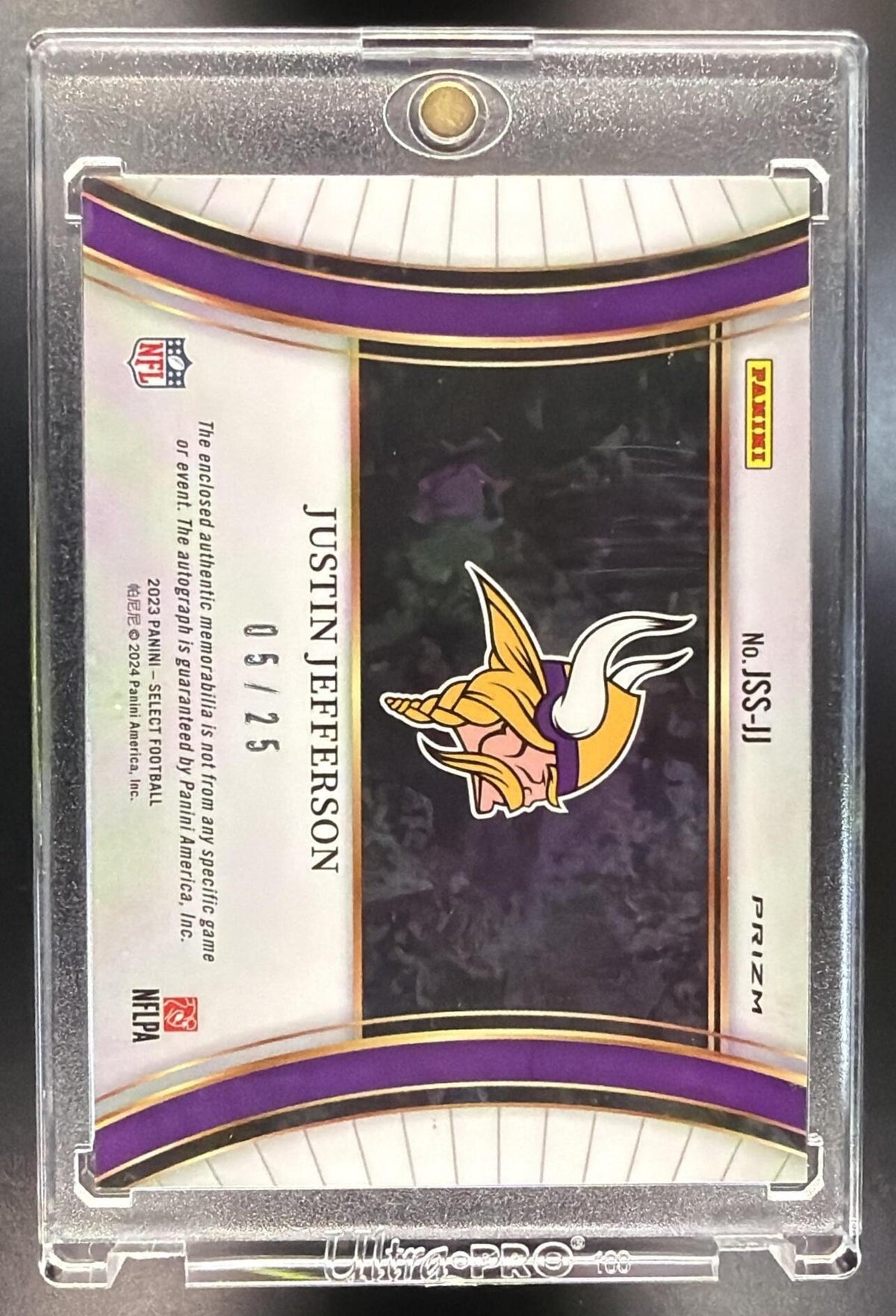2023 Panini Select Justin Jefferson #JSS-JJ Jumbo Signature Swatches Tie Dye Prizm /25 MEM Auto