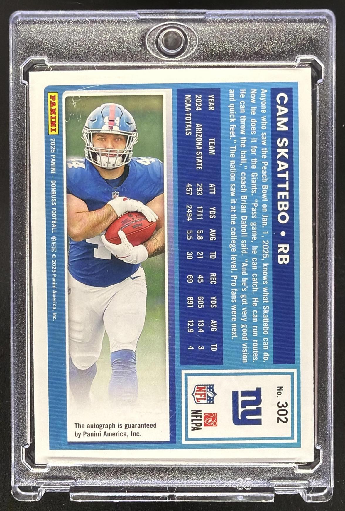 2025 Panini Donruss Cam Skattebo #302 Rated Rookie Auto Orange RC