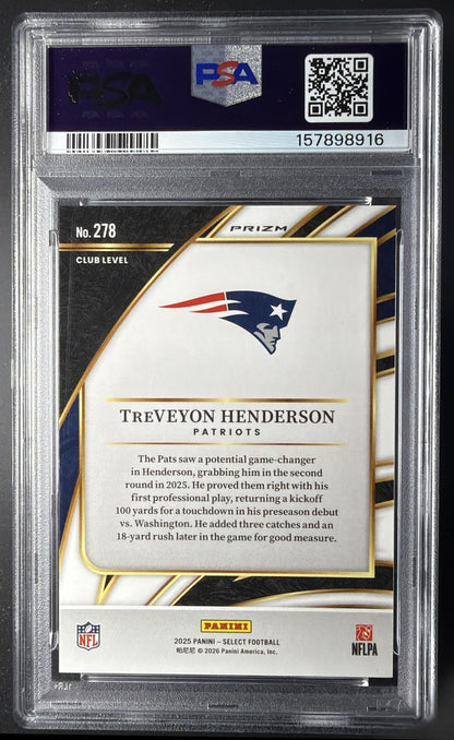 2025 Panini Select TreVeyon Henderson #278 Club Level Zebra Shock Prizm RC PSA 10