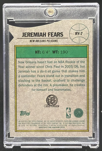 2025-26 Bowman Jeremiah Fears #RY-7 ROY Favorites Chrome RC Black /10