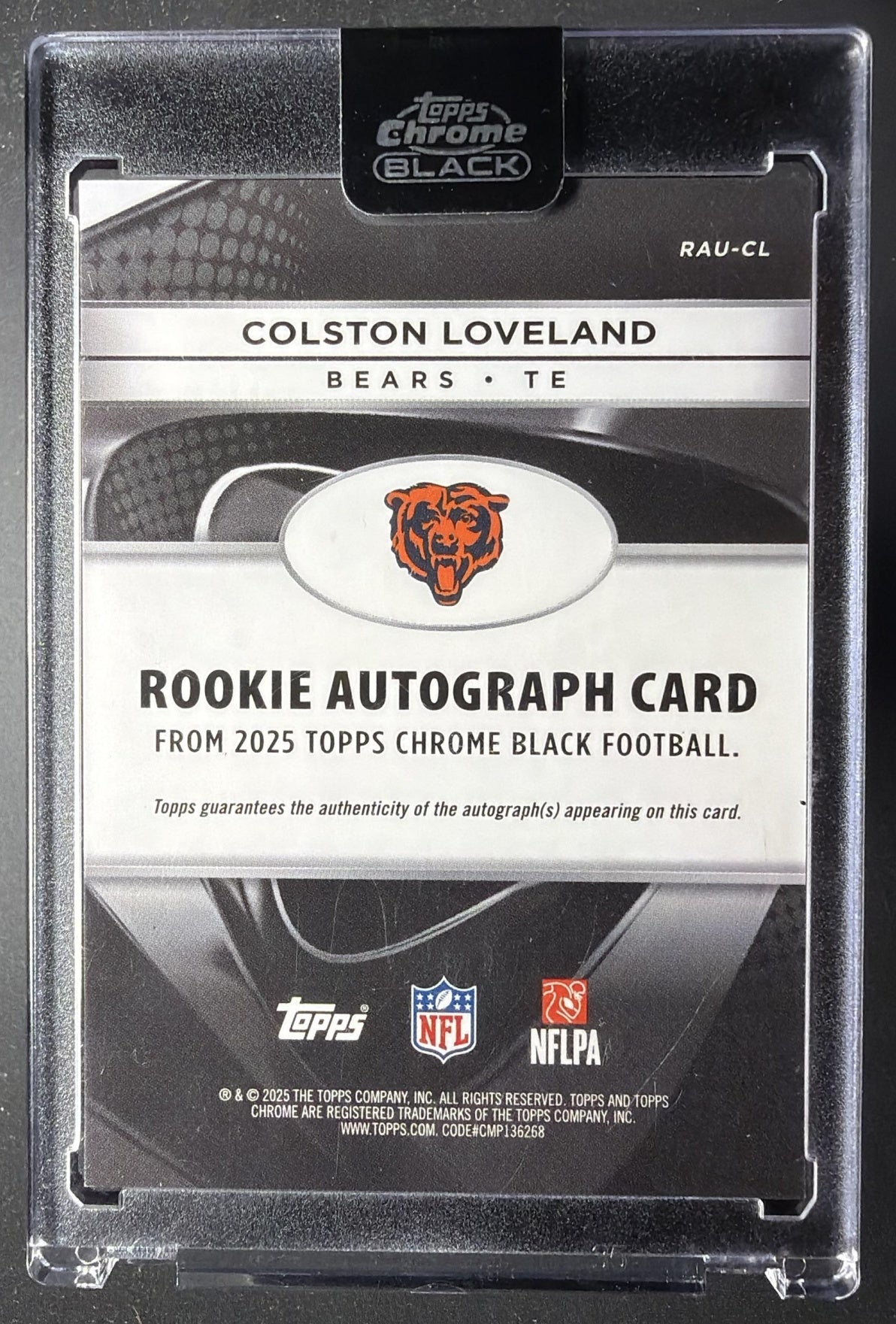 2025 Topps Chrome Black Colston Loveland #RAU-CL Rookie Auto Blue Refractor /150 RC