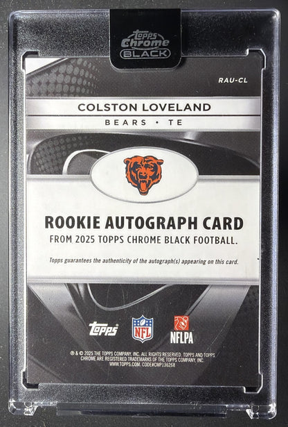 2025 Topps Chrome Black Colston Loveland #RAU-CL Rookie Auto Blue Refractor /150 RC