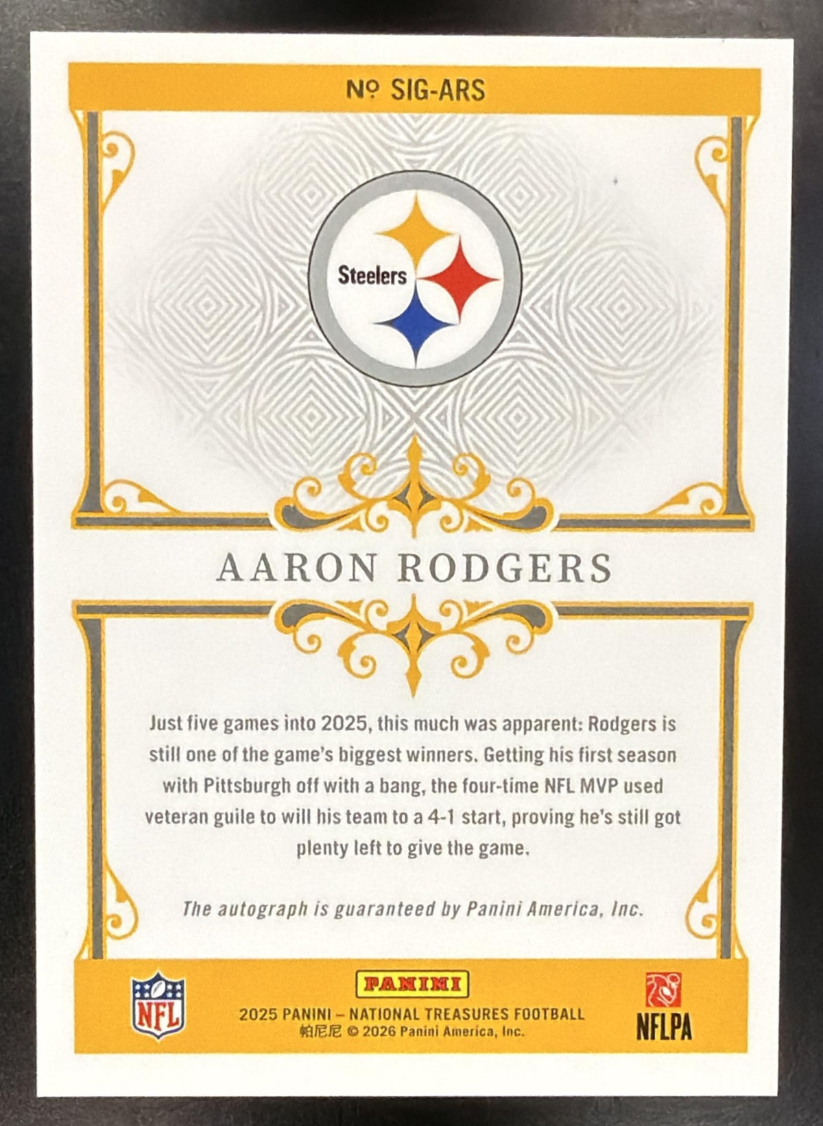2025 Panini National Treasures Aaron Rodgers #SIG-ARS Signatures 58/99 Auto