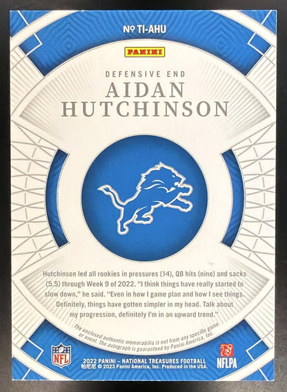 2022 Panini National Treasures Aidan Hutchinson #TI-AHU Treasured Impressions 9/49 Rookie Patch Auto
