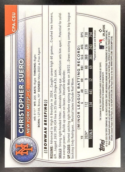 2025 Bowman Chrome Christopher Suero #CPA-CSU Auto Blue Refractor 90/150 1st Prospect