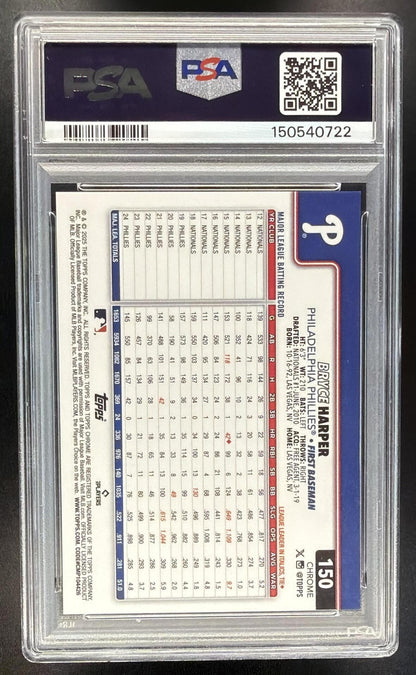 2025 Topps Chrome Bryce Harper #150 1/25 Orange Wave PSA 10