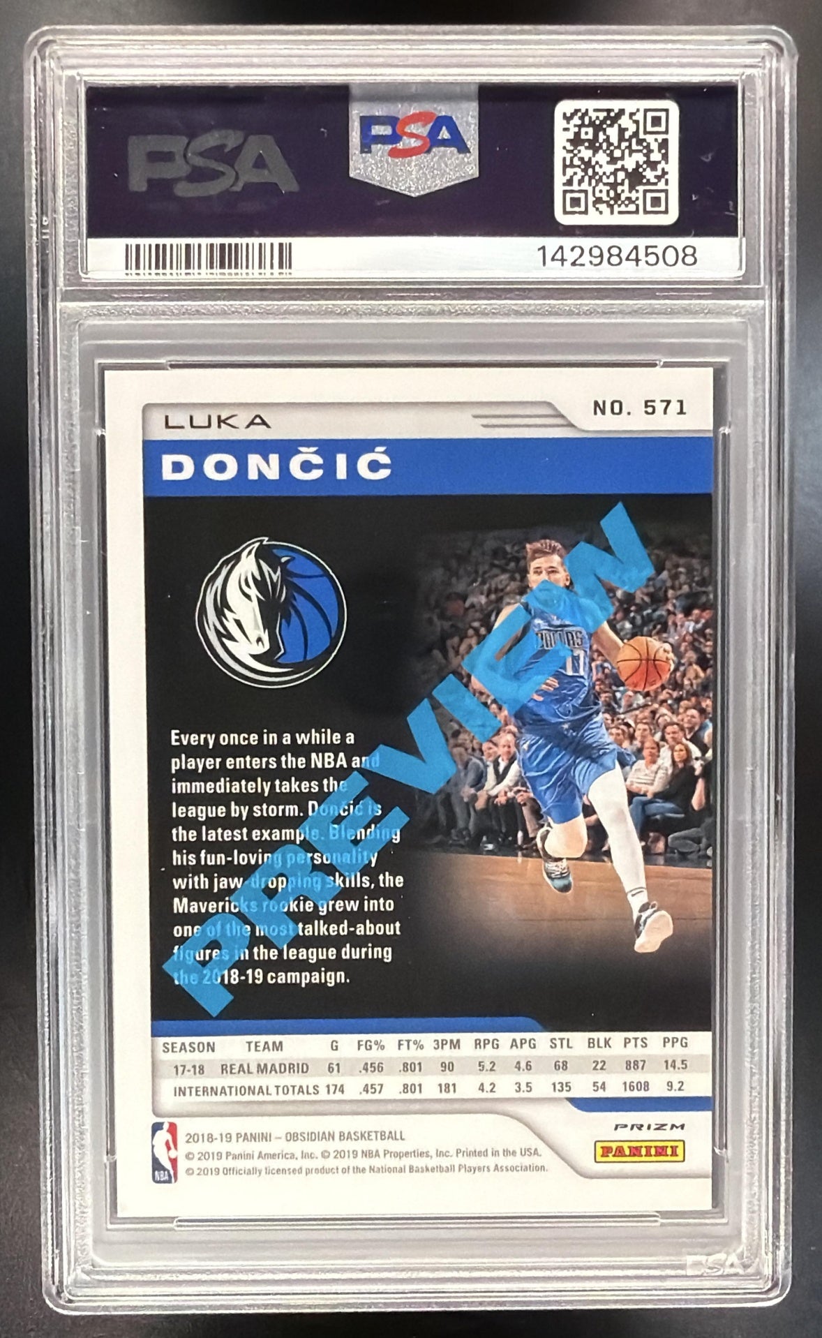 2018-19 Panini Chronicles Obsidian Luka Doncic #571 RC PSA 10