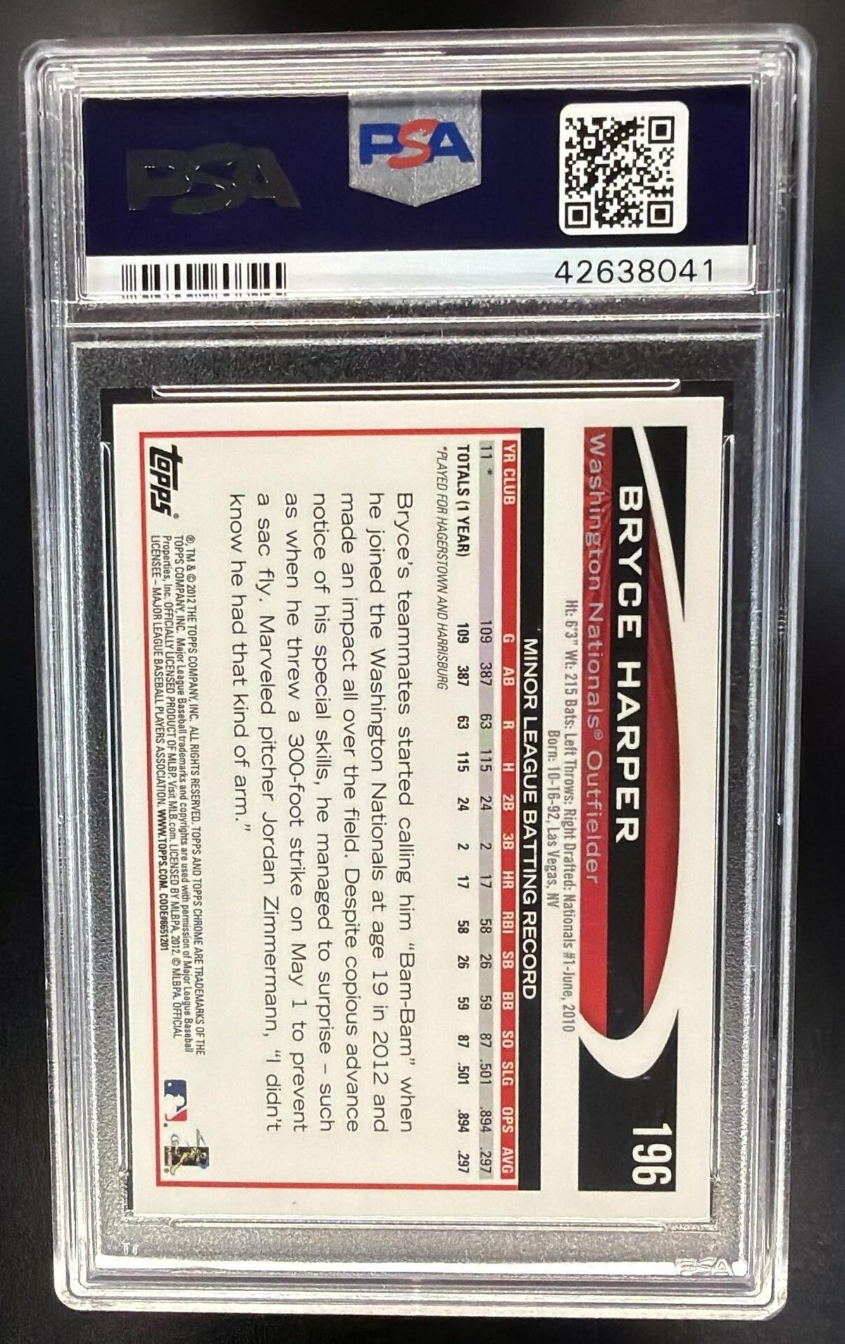2012 Topps Chrome Bryce Harper #196b RC PSA 9