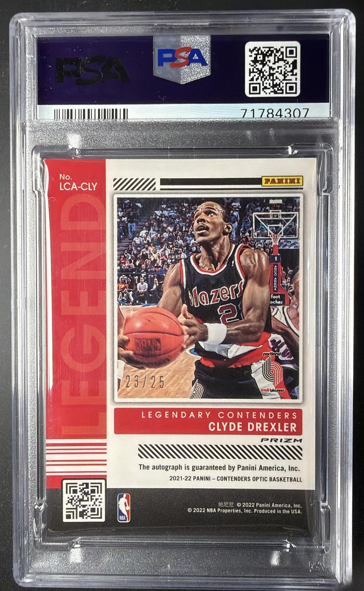 2021 Panini Contenders Optic Clyde Drexler #LCA-CLY Legendary Auto Orange /25 PSA 9