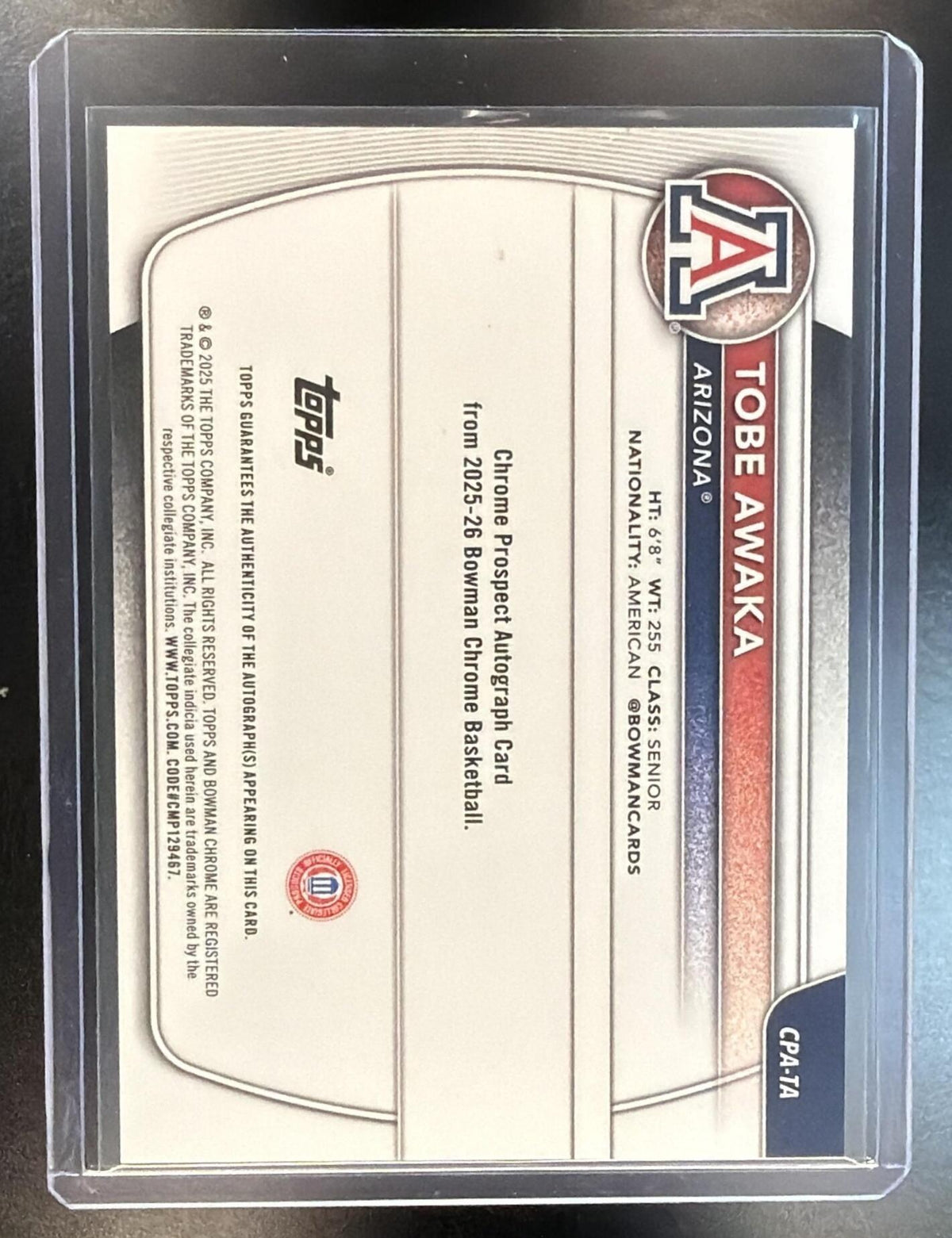 2025-26 Bowman University Tobe Awaka #CPA-TA Orange Reptilian Auto 24/25 1st Bowman