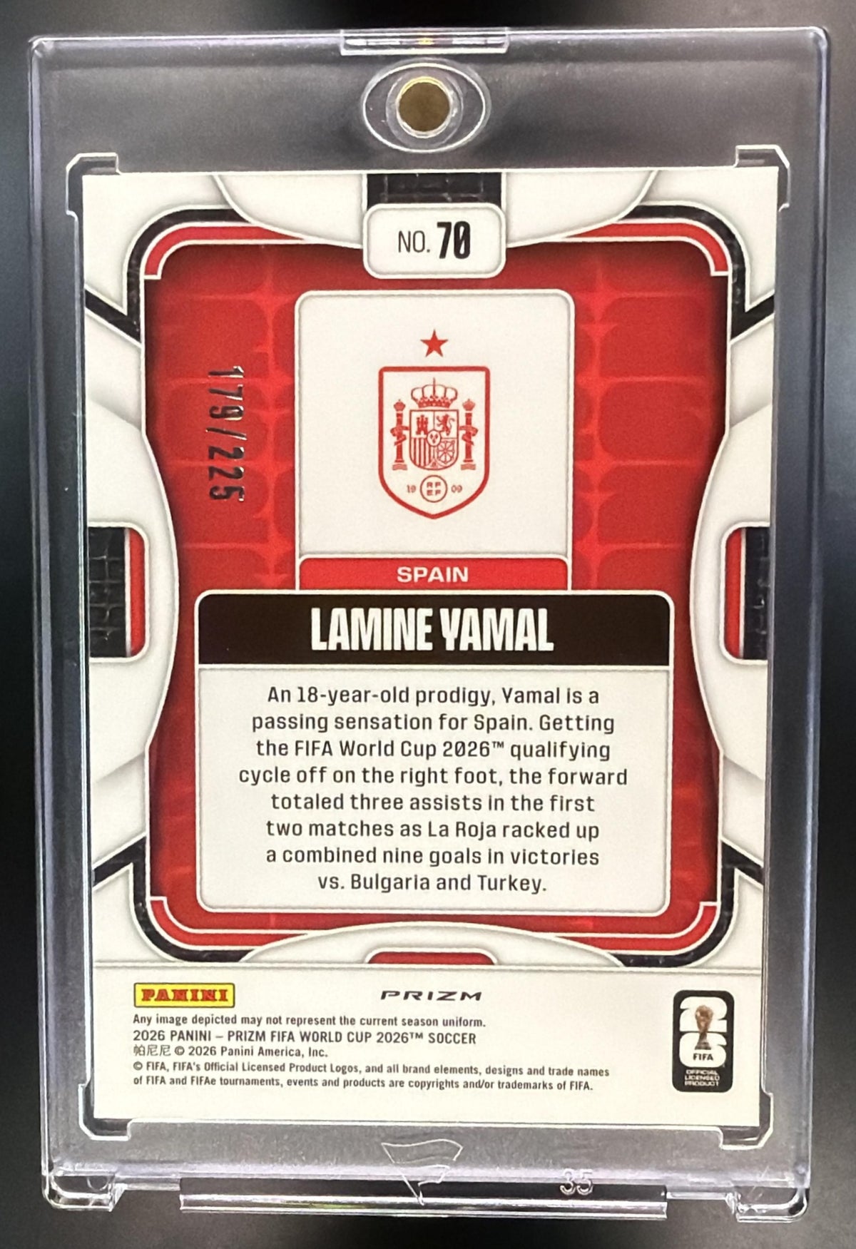 2026 Panini Prizm World Cup Lamine Yamal #70 Fluorescent Blue Wave 179/225