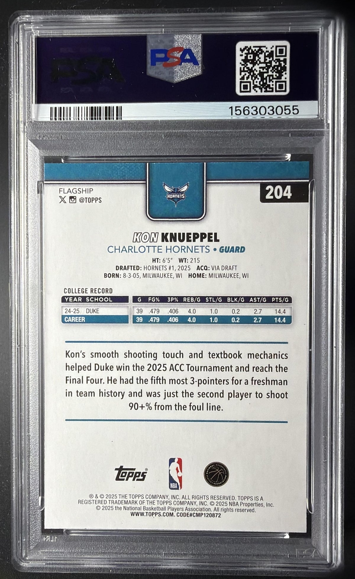 2025-26 Topps Kon Knueppel #204 RC PSA 10