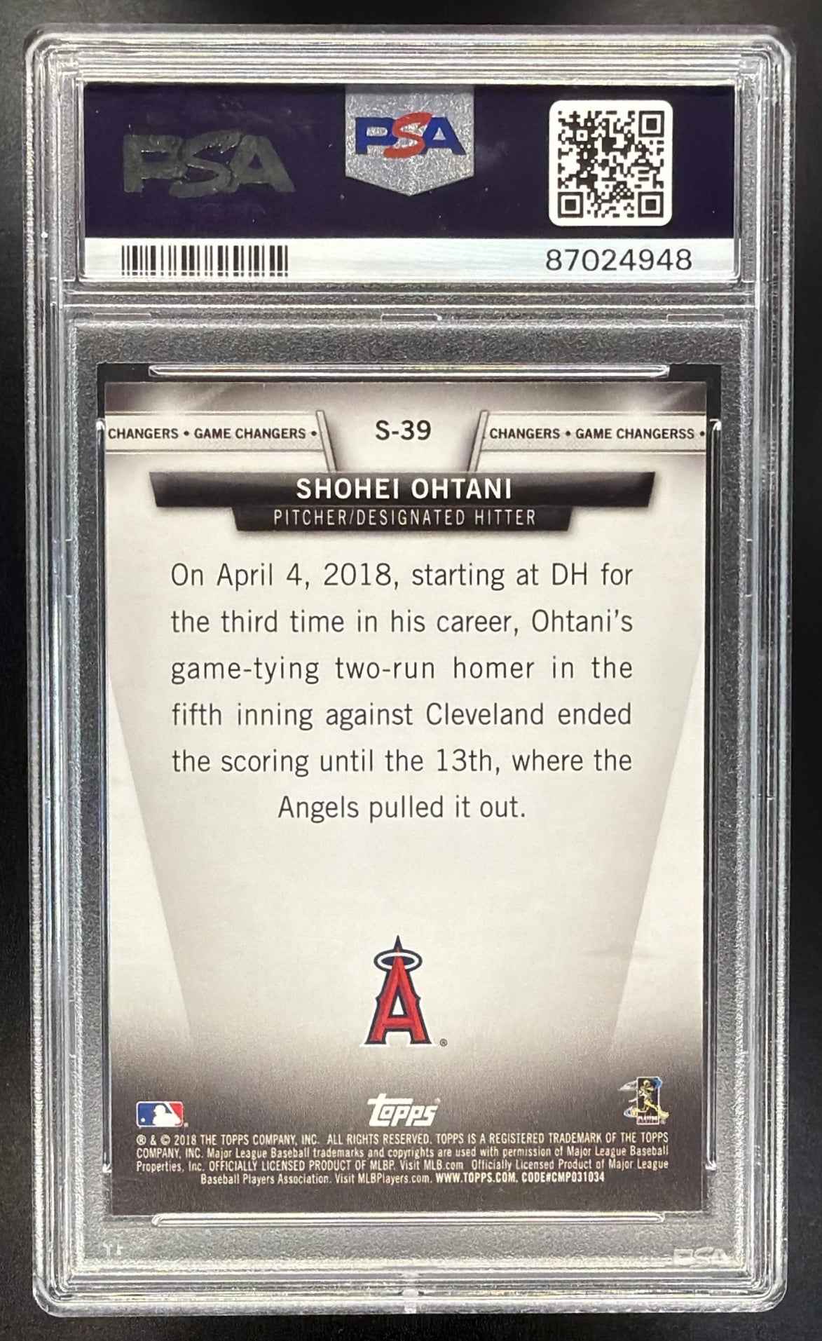 2018 Topps Update Shohei Ohtani #S-39 Salute RC PSA 9
