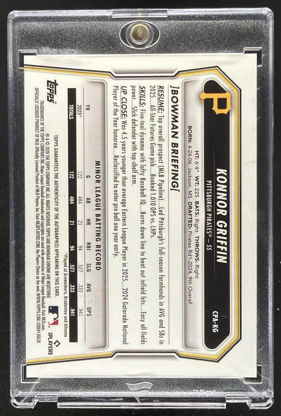 2026 Bowman Konnor Griffin #CPA-KG Chrome Auto Green Lava Refractor /99