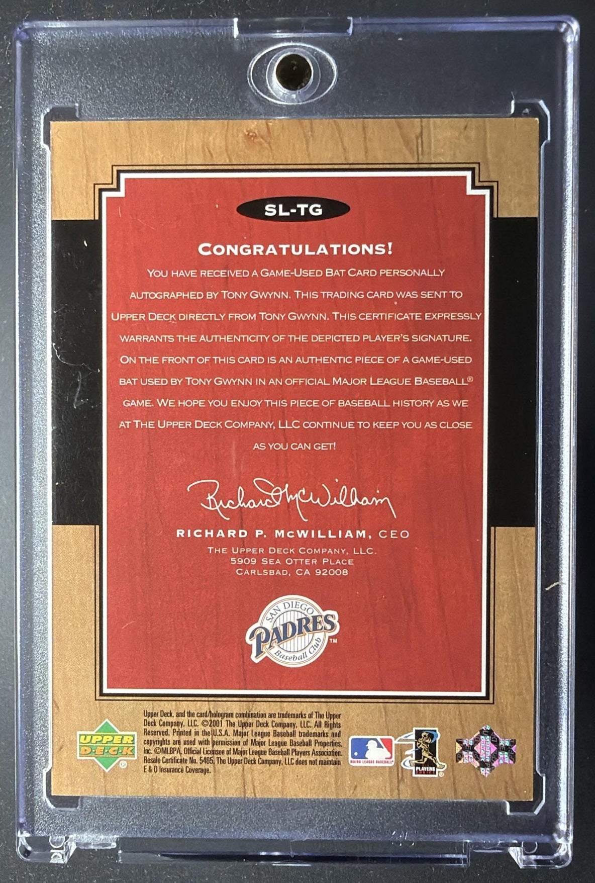 2001 Upper Deck Legends Tony Gwynn #L-TG Legendary Lumber