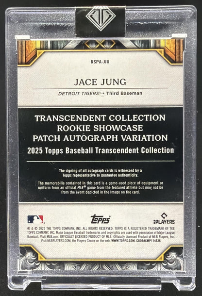 2025 Topps Transcendent Collection Jace Jung #RSPA-JJU Rookie Patch Auto Blue /10