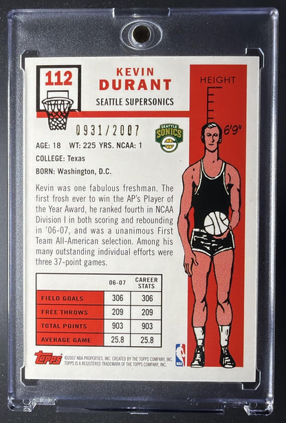 2007-08 Topps Kevin Durant #112 1957 58 Variations Gold 931/2007 RC