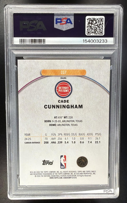 2025-26 Topps Finest Cade Cunningham #237 Rare Orange Refractor 11/15 PSA 10
