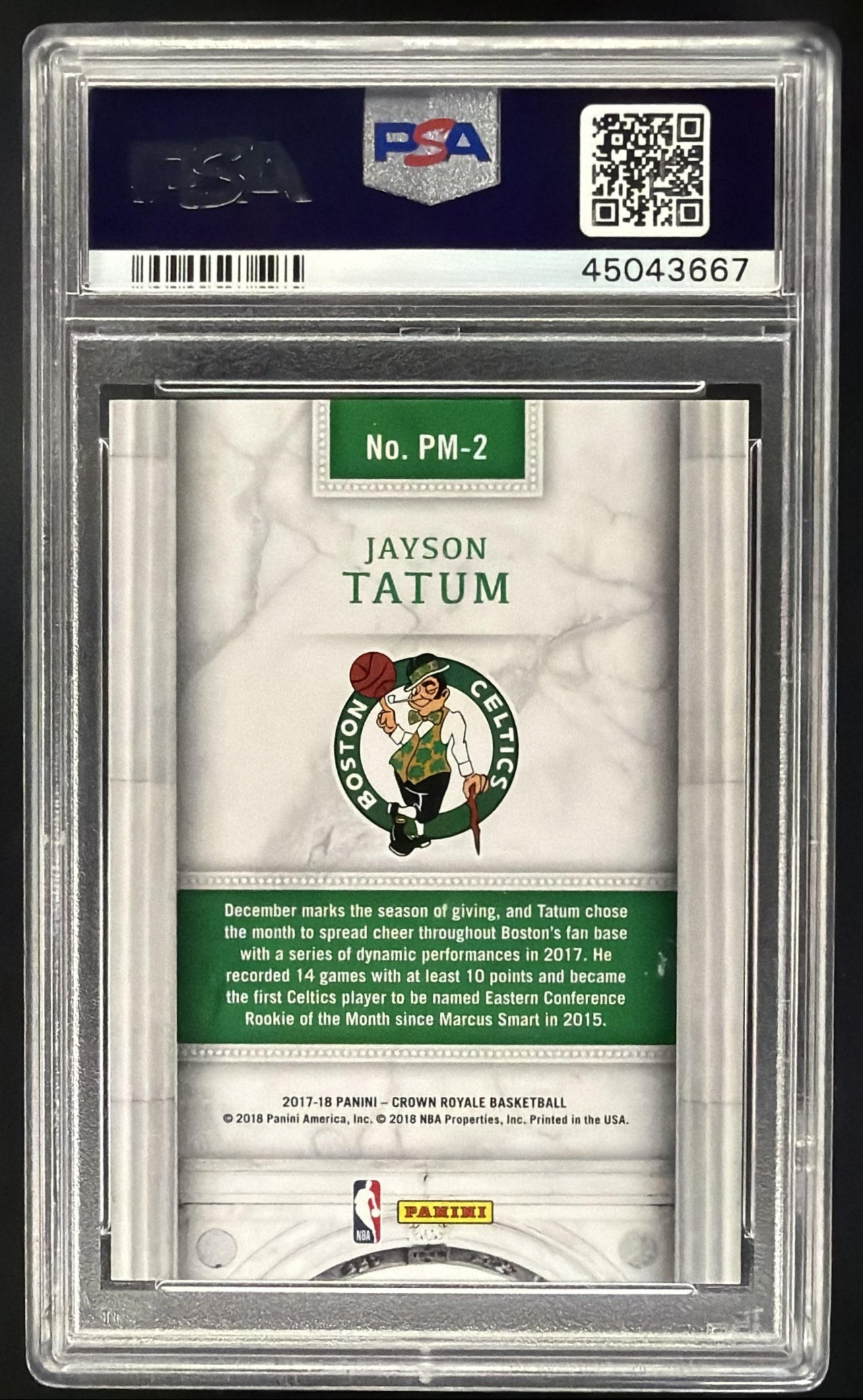 2017-18 Panini Crown Royale Jayson Tatum #PM-2 Pacific Marquee RC PSA 10