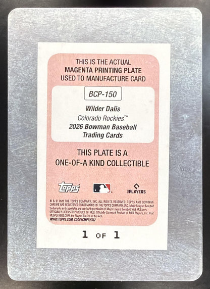 2026 Bowman Wilder Dalis #BCP-150 Chrome Printing Plate Magenta 1/1 1st Prospect