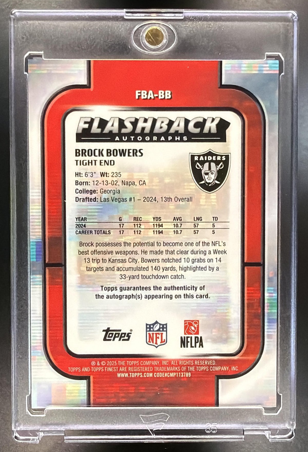 2025 Topps Finest Brock Bowers #FBA-BB Flashback Auto Orange Geometric Refractor /25