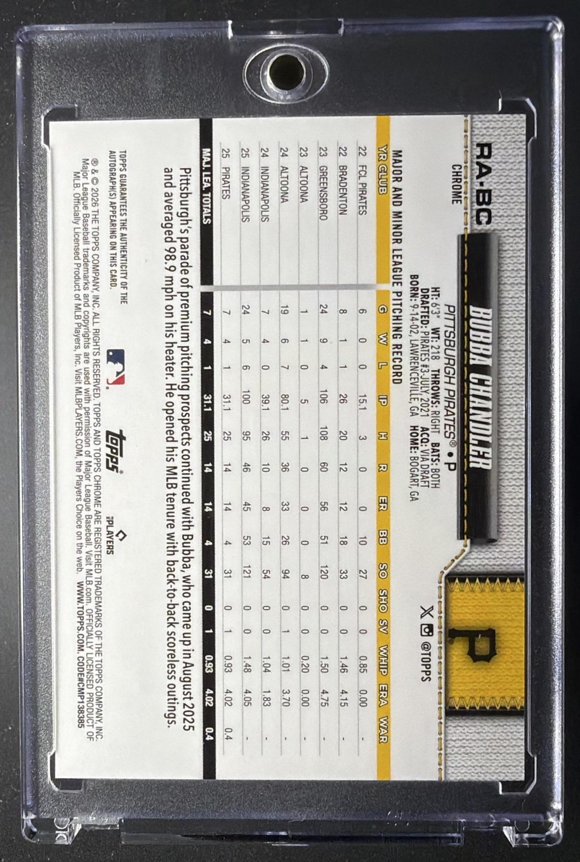 2026 Topps Chrome Bubba Chandler #RA-BC Rookie Auto Gold Refractor /50 RC