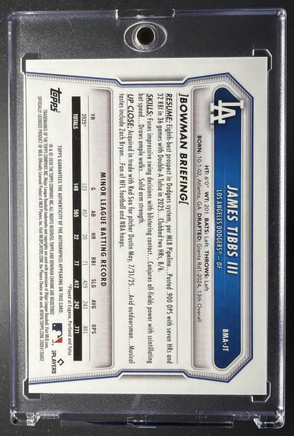 2026 Bowman Mega Box James Tibbs III #BMA-JT Chrome Auto Purple Mojo Refractor /199