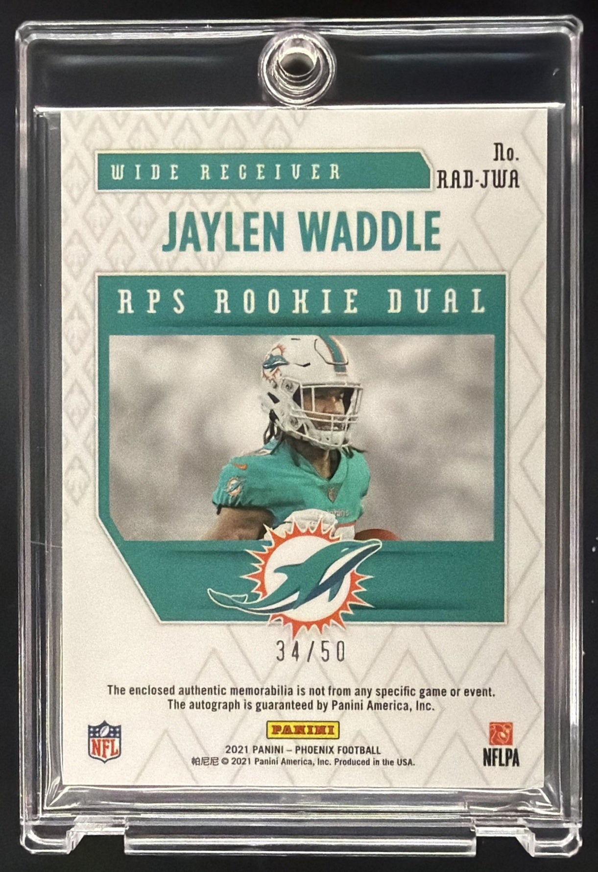 2021 Panini Phoenix Jaylen Waddle #RAD-JWA RPS Rookie Auto Orange /50 RC