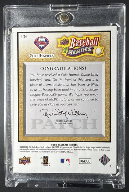 2008 Upper Deck Baseball Heroes Cole Hamels #136 Patch /10