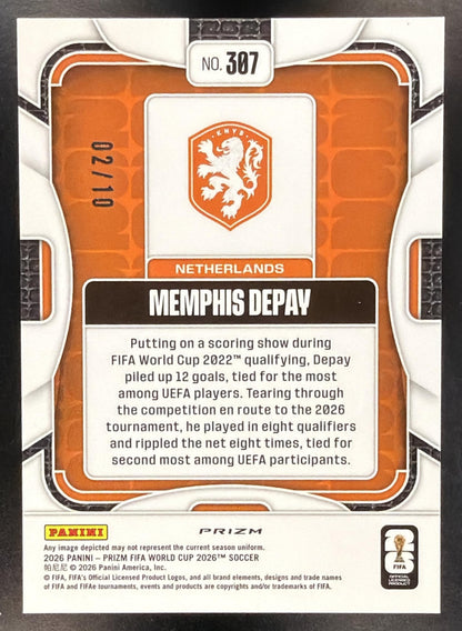2026 Panini Prizm Fifa World Cup Memphis Depay #307 Gold 02/10