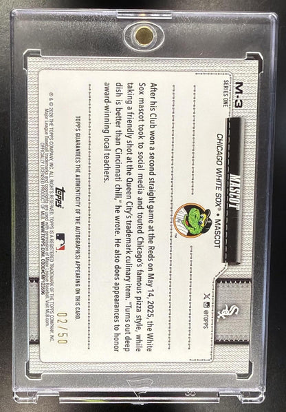 2026 Topps Series 1 #M-3 Mascots Auto Gold 2/50 White Sox Southpaw