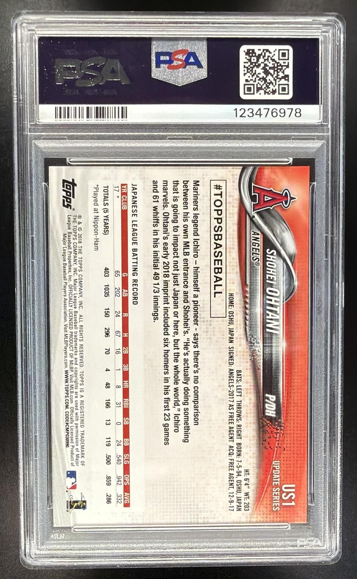 2018 Topps Update Shohei Ohtani #US1 RC PSA 10 Angels