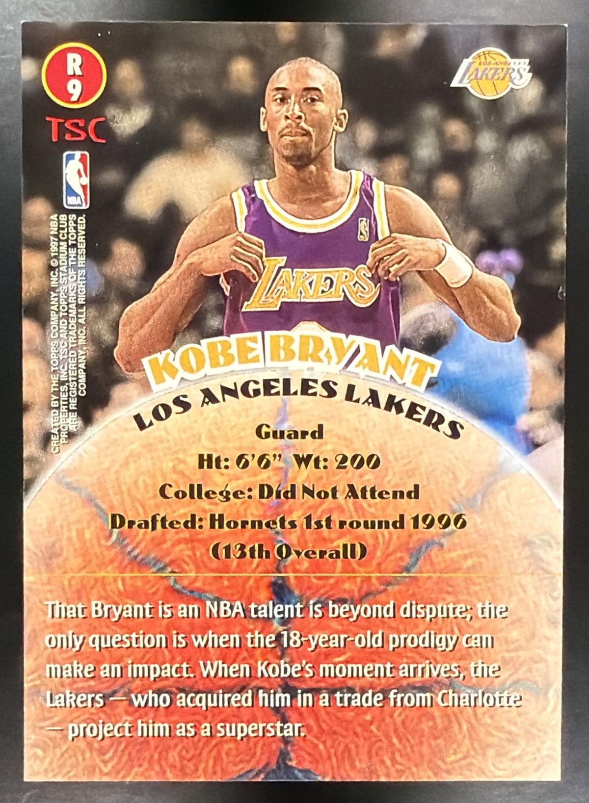 1996-97 Topps Stadium Club Kobe Bryant #R9 Rookies Series Two RC Lakers