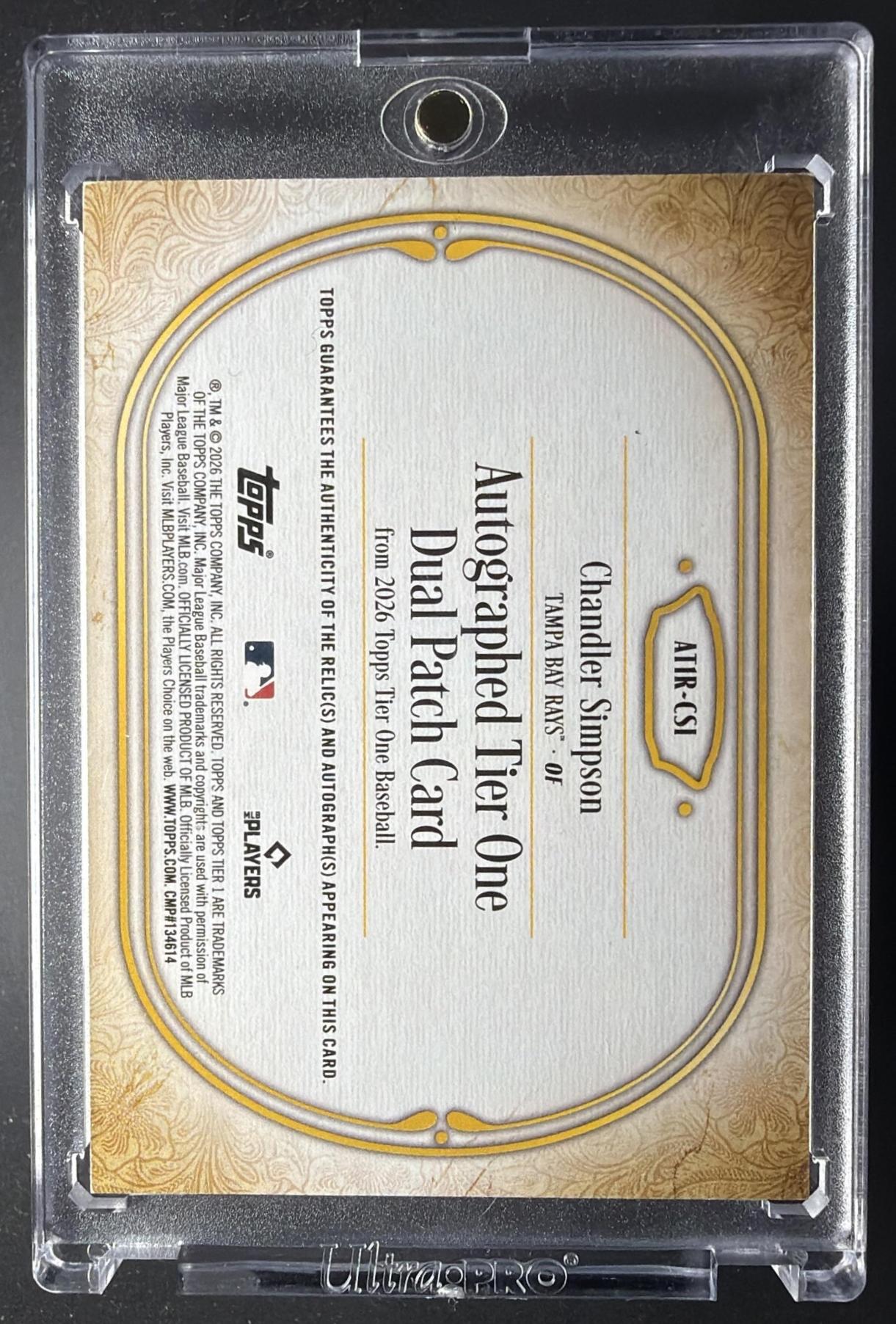 2026 Topps Tier One Chandler Simpson #AT1R-CSI Auto Relic Dual Patch 4/10