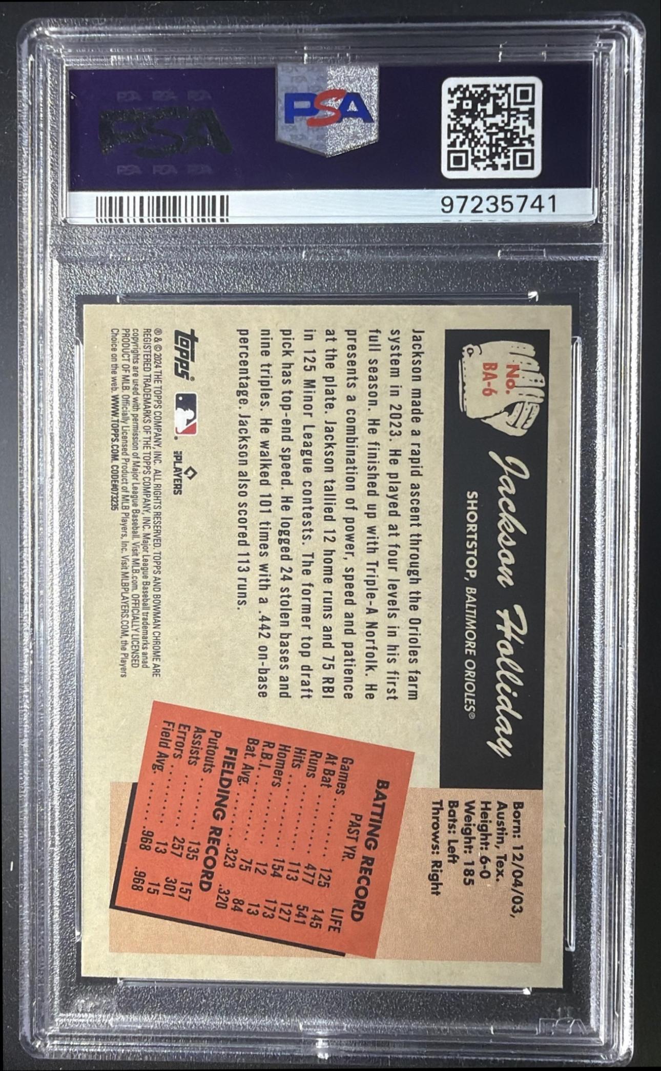 2024 Bowman Jackson Holliday #BA-6 55 Anime RC PSA 9