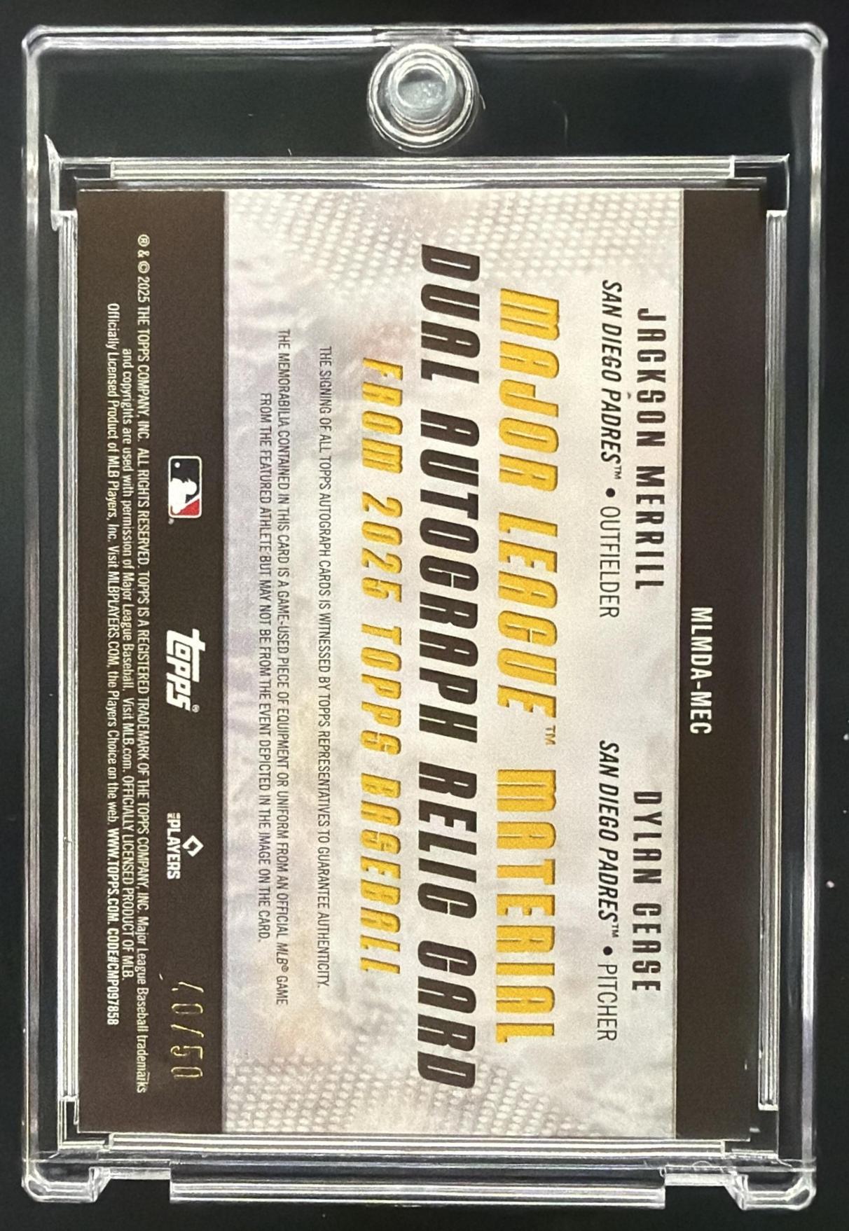 2025 Topps Museum Collection Jackson Merrill #SPQRA-JM Quad Relic Auto /99