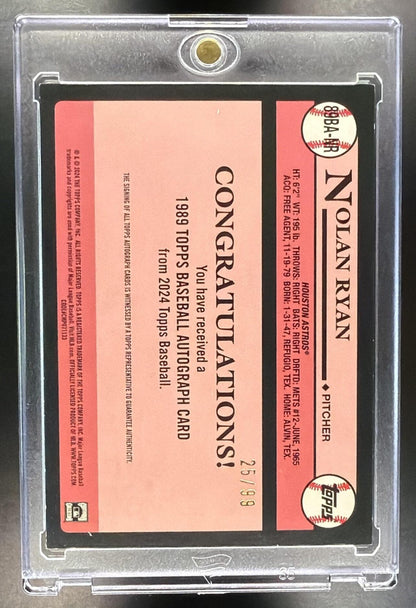 2024 Topps Nolan Ryan #89BA-NR 1989 Baseball 35th Anniversary Auto /99 Black