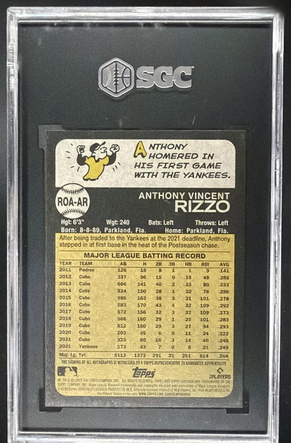 2022 Topps Heritage Anthony Rizzo #ROA-AR Real One Auto SGC 10