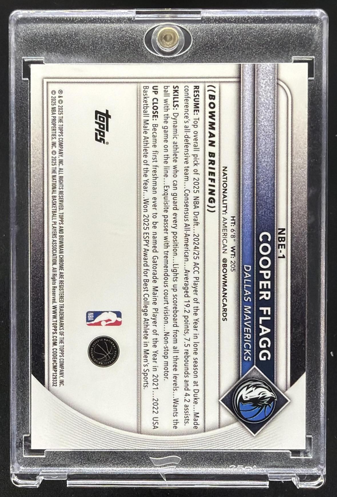 2025-26 Bowman Cooper Flagg #NBE-1 Chrome Etched In Glass Variation SP RC