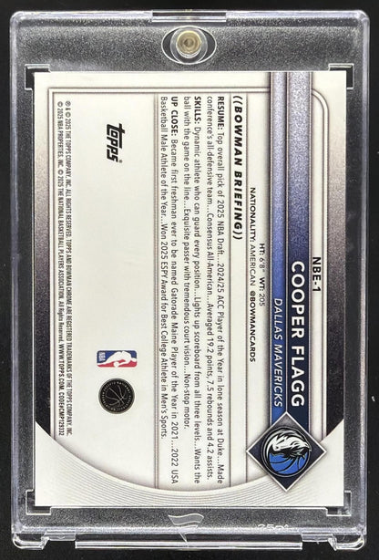 2025-26 Bowman Cooper Flagg #NBE-1 Chrome Etched In Glass Variation SP RC