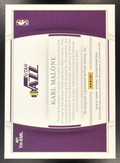 2019-20 Panini National Treasures Karl Malone #TH-KML Treasures of the Hall 13/25 Auto