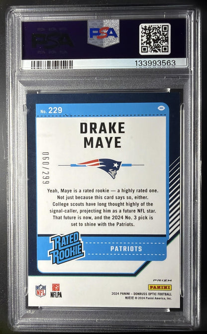 2024 Panini Donruss Optic Drake Maye #229 Aqua 60/299 Rated Rookie PSA 9